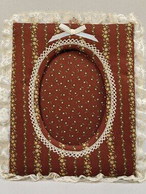 Vtg Artisan Fabric Photo Frame Cotton Padded Lace 12x10" Grand Brown 70s New USA